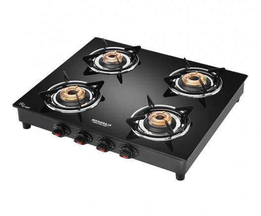 Maharaja Whiteline Belenus Neo 4 Burner Glass Top Gas Stove | Black