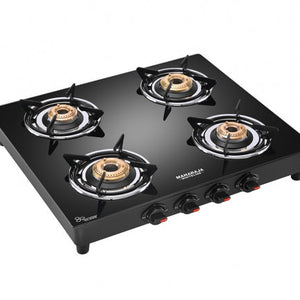 Maharaja Whiteline Belenus Neo 4 Burner Glass Top Gas Stove | Black