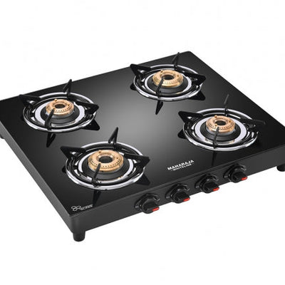 Maharaja Whiteline Belenus Neo 4 Burner Glass Top Gas Stove | Black