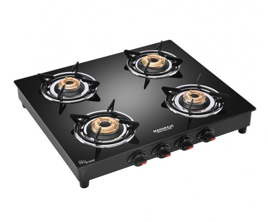 Maharaja Whiteline Belenus Neo 4 Burner Glass Top Gas Stove | Black
