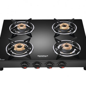 Maharaja Whiteline Belenus Neo 4 Burner Glass Top Gas Stove | Black