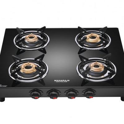 Maharaja Whiteline Belenus Neo 4 Burner Glass Top Gas Stove | Black