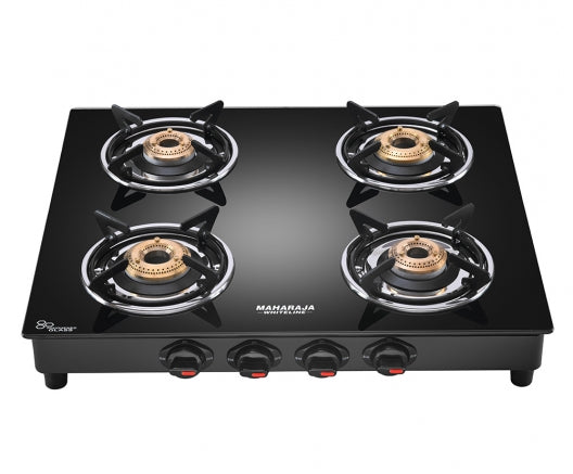 Maharaja Whiteline Belenus Neo 4 Burner Glass Top Gas Stove | Black