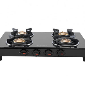 Maharaja Whiteline Belenus Neo 4 Burner Glass Top Gas Stove | Black