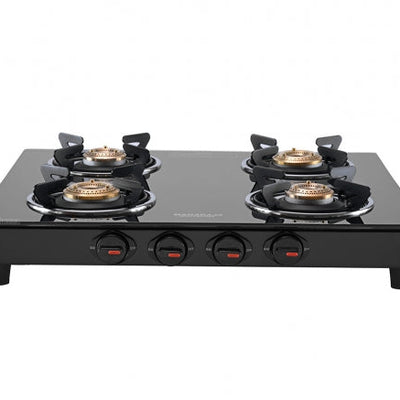 Maharaja Whiteline Belenus Neo 4 Burner Glass Top Gas Stove | Black