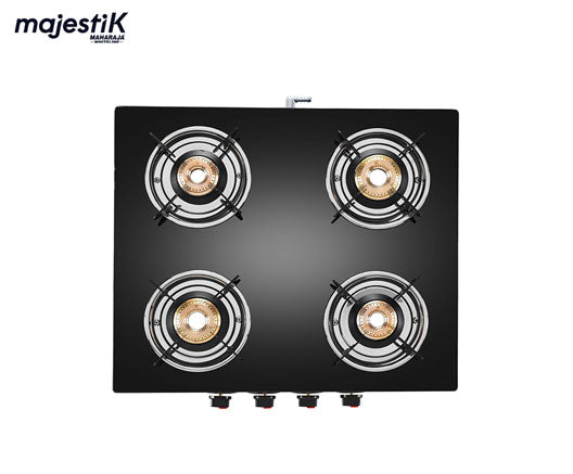 Maharaja Whiteline Belenus Neo 4 Burner Glass Top Gas Stove | Black