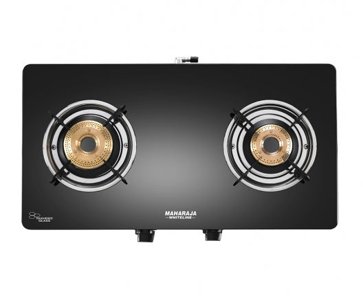 Maharaja Whiteline Solana 2 Burner  Glass Top Gas Stove | Black