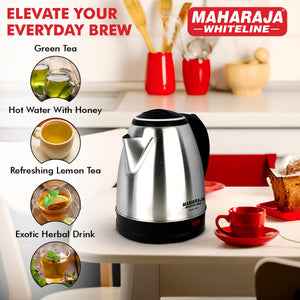 Maharaja Whiteline Viva Joy 1.5 Litre 1500 Watt Stainless Steel Electric Kettle | Silver & Black | 1 Pc