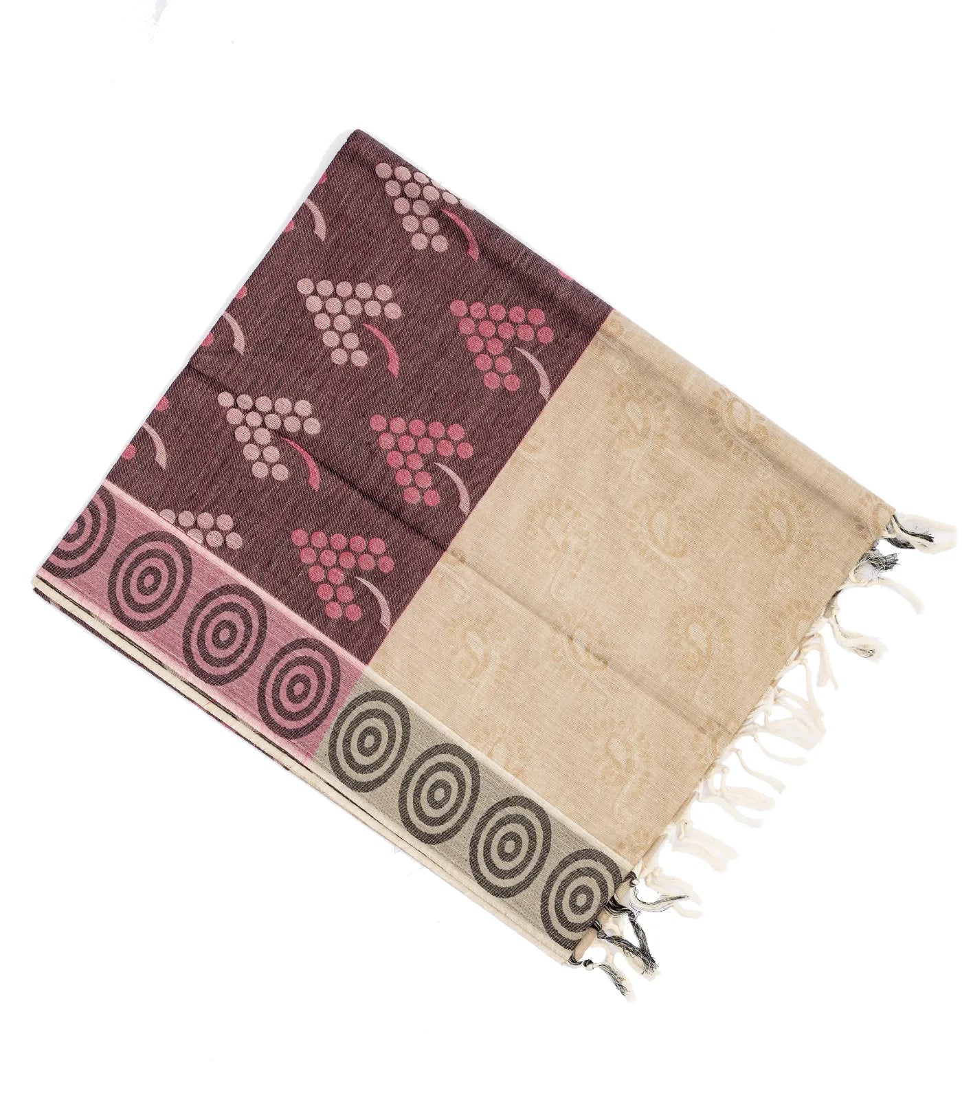 Beige Handloom Village Cotton Saree With Mango Motifs