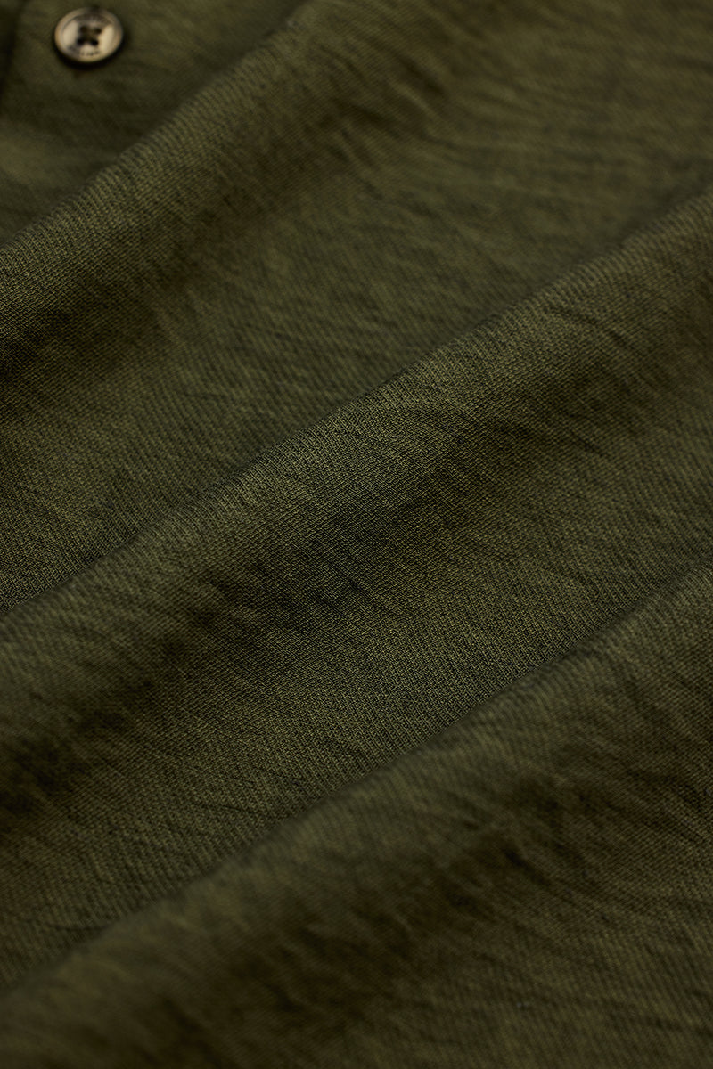 Olive Slim Fit Linen Shirt