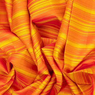 Orange & Yellow Handloom Kanchipuram Silk Saree Korvai With Stripes