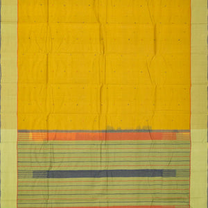 Olive Green Handloom Kanchi Cotton Saree With Coin Buttas