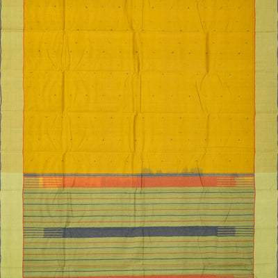 Olive Green Handloom Kanchi Cotton Saree With Coin Buttas