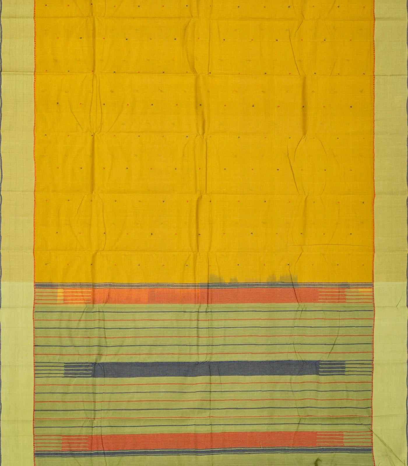 Olive Green Handloom Kanchi Cotton Saree With Coin Buttas