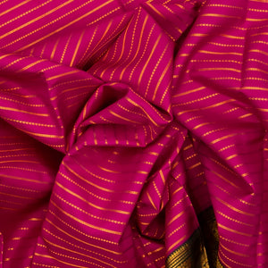 Hot Pink Silk Saree With Zari Stripes & Black Border