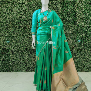 Rama Green Designer Banarasi Katan Silk Saree