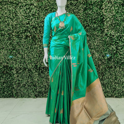 Rama Green Designer Banarasi Katan Silk Saree