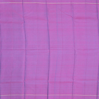 Blue Handloom Kanchipuram Silk Saree With Floral Motifs & Purple Border