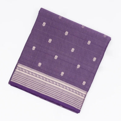Violet Handloom Soft Silk Saree With Zari Stripes & Floral Buttas