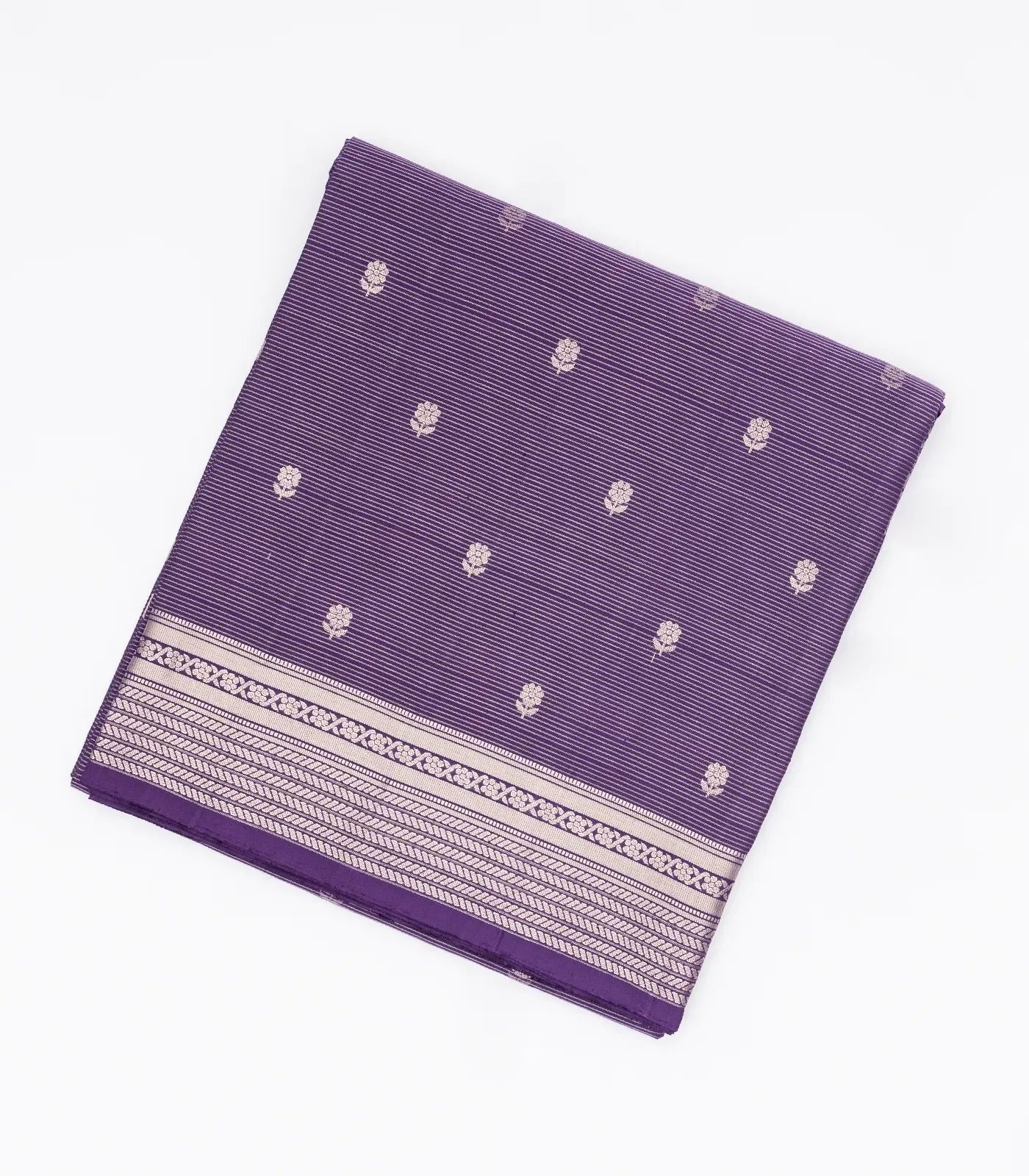 Violet Handloom Soft Silk Saree With Zari Stripes & Floral Buttas