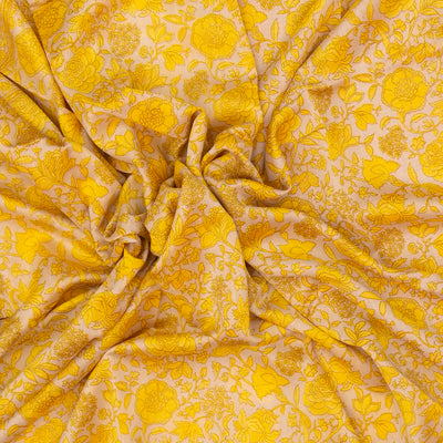 Taupe Handloom Chanderi Cotton Saree With Printed Yellow Floral Motif