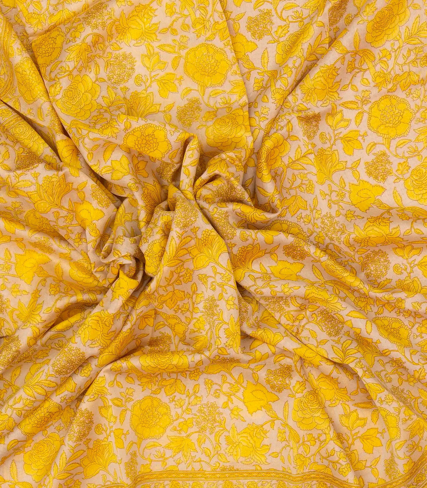 Taupe Handloom Chanderi Cotton Saree With Printed Yellow Floral Motif