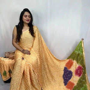 Pure Modal Silk Barik Bandhej Lagdi Pallu Bandhani Saree