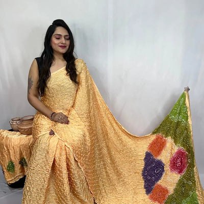 Pure Modal Silk Barik Bandhej Lagdi Pallu Bandhani Saree