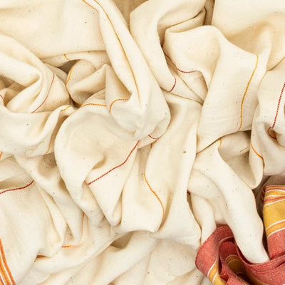 Off White Handloom Bhujodi Cotton Saree With Mustard Stripes