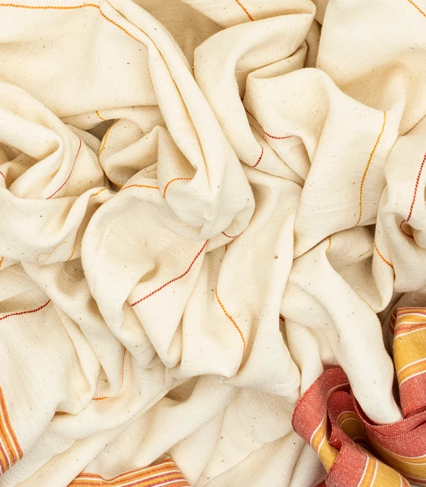 Off White Handloom Bhujodi Cotton Saree With Mustard Stripes