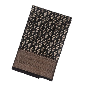 Black Woven Chanderi Printed Cotton Saree With zari Border