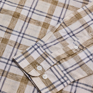 Light Brown Checks Linen Blend Shirt
