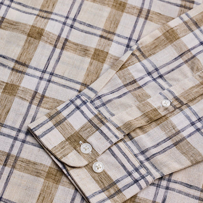 Light Brown Checks Linen Blend Shirt