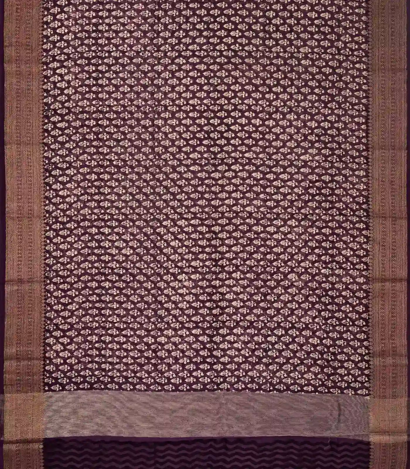 Maroon Woven Chanderi Printed Cotton Saree With zari Border