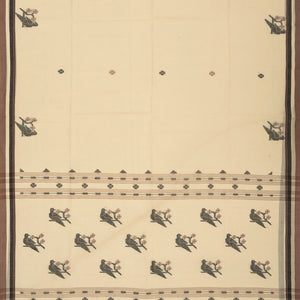 Taupe Handloom Bengal Cotton Saree With Bird Buttas