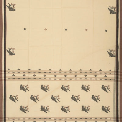 Taupe Handloom Bengal Cotton Saree With Bird Buttas