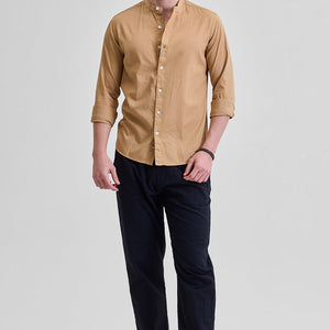 Light Brown Slim Fit Mandarin Shirt