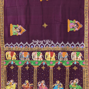 Maroon  Elephant & Shringar Ras Pattachitra Saree