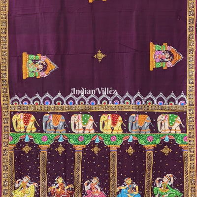 Maroon  Elephant & Shringar Ras Pattachitra Saree