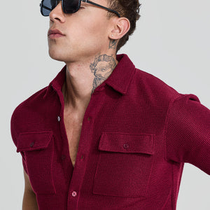 Maroon Textured Double Pocket Shirt