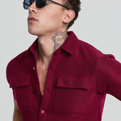 Maroon Textured Double Pocket Shirt