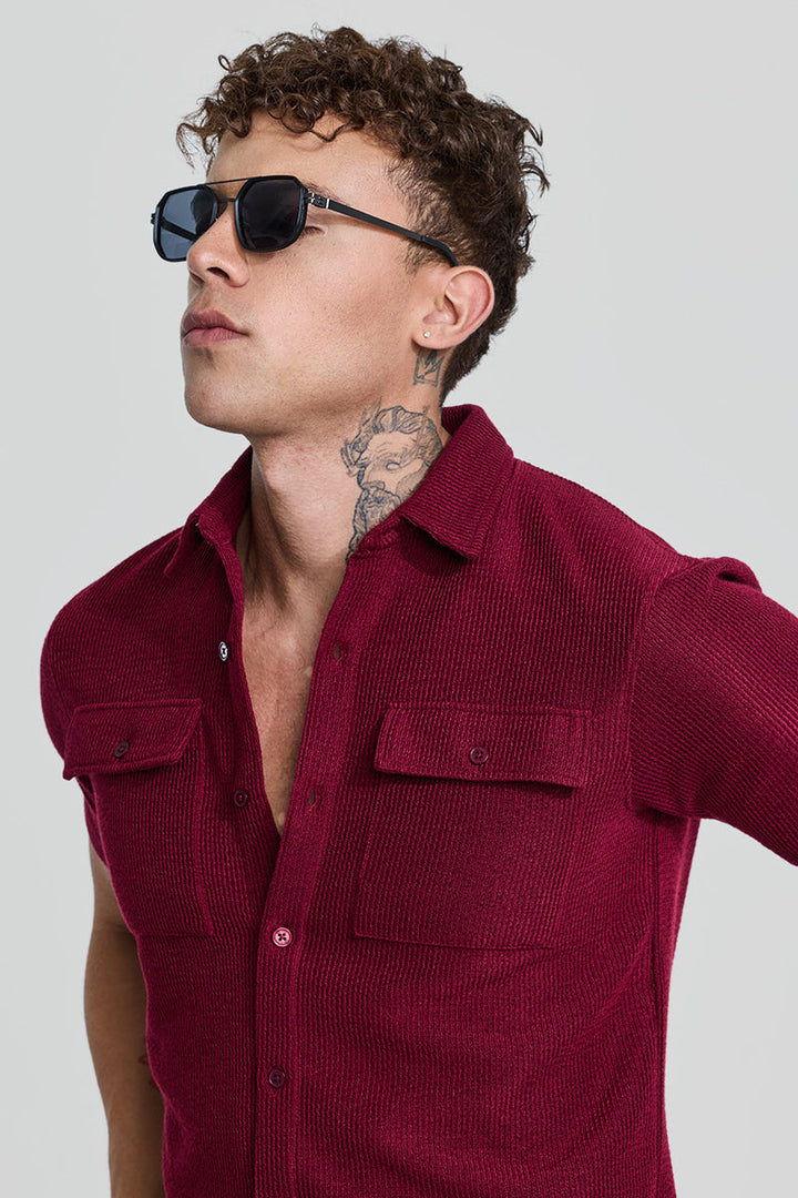 Maroon Textured Double Pocket Shirt