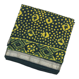 Bottle Green Chanderi Cotton Saree Printed With Dotted Motifs