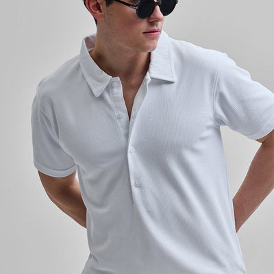 White Textured Polo T-Shirt