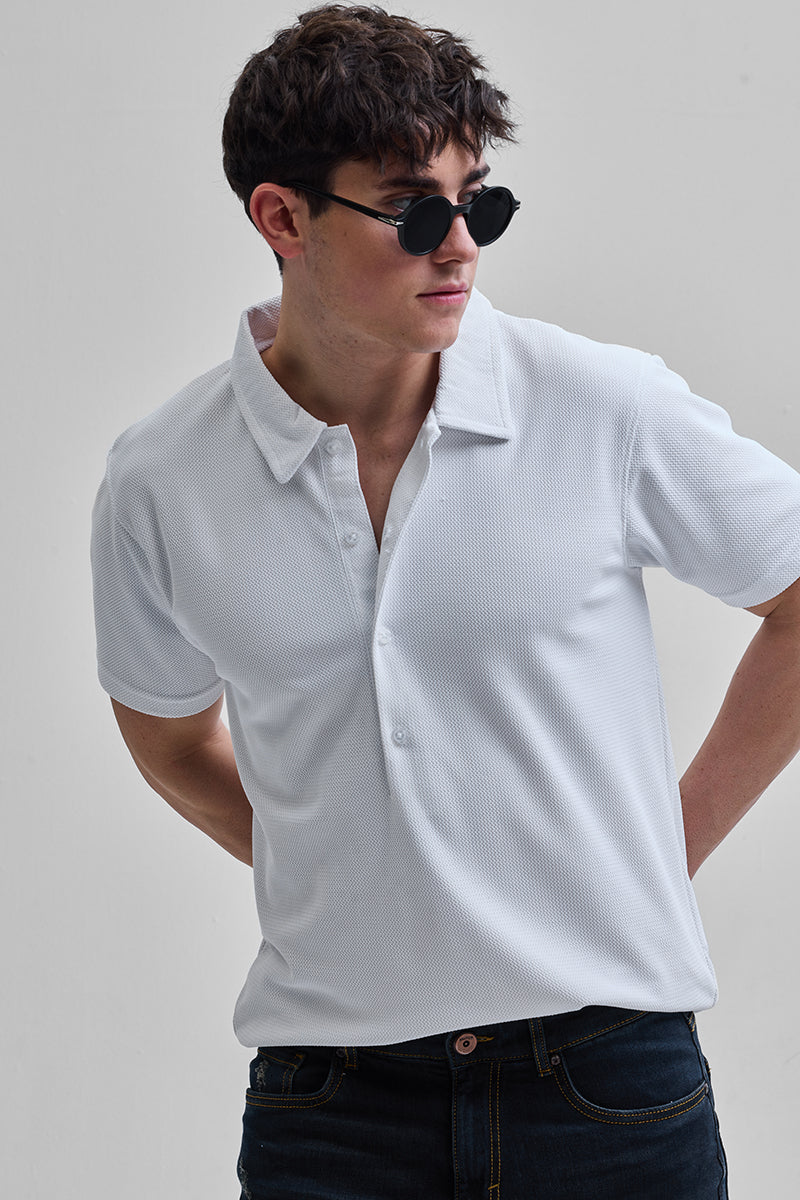 White Textured Polo T-Shirt