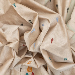 Taupe Bengal Cotton Saree With Floral Motifs