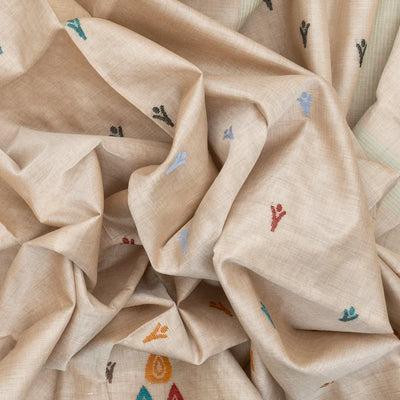 Taupe Bengal Cotton Saree With Floral Motifs