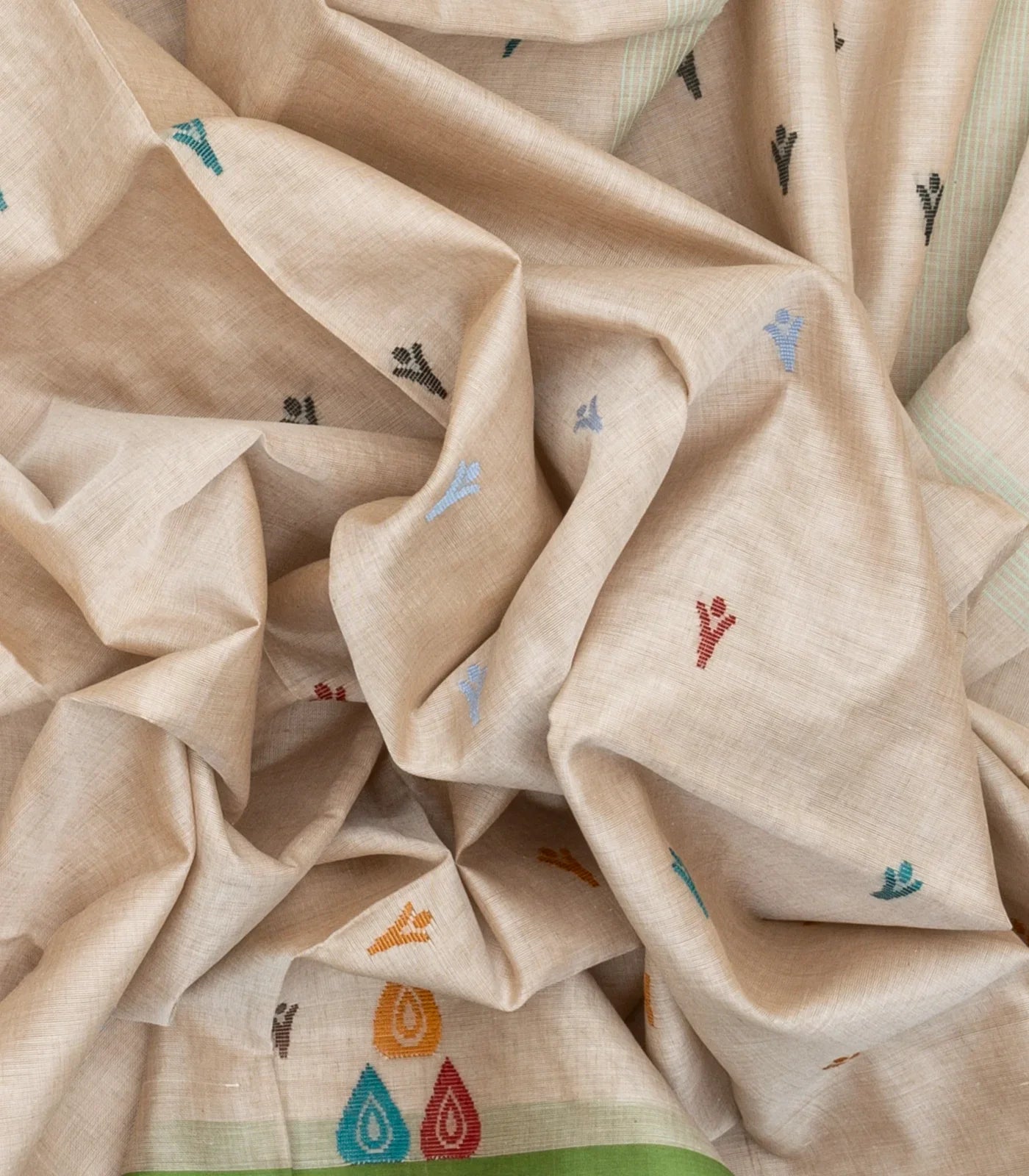 Taupe Bengal Cotton Saree With Floral Motifs