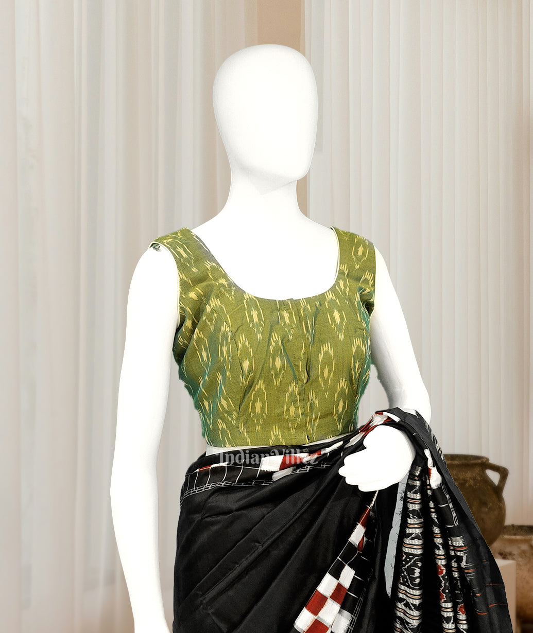 Mehendi Green  Dual Tone Pochampally Ikkat sico cotton blouse