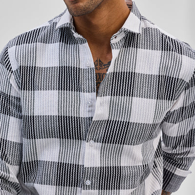 White Textured Checks Slim Fit Shirt